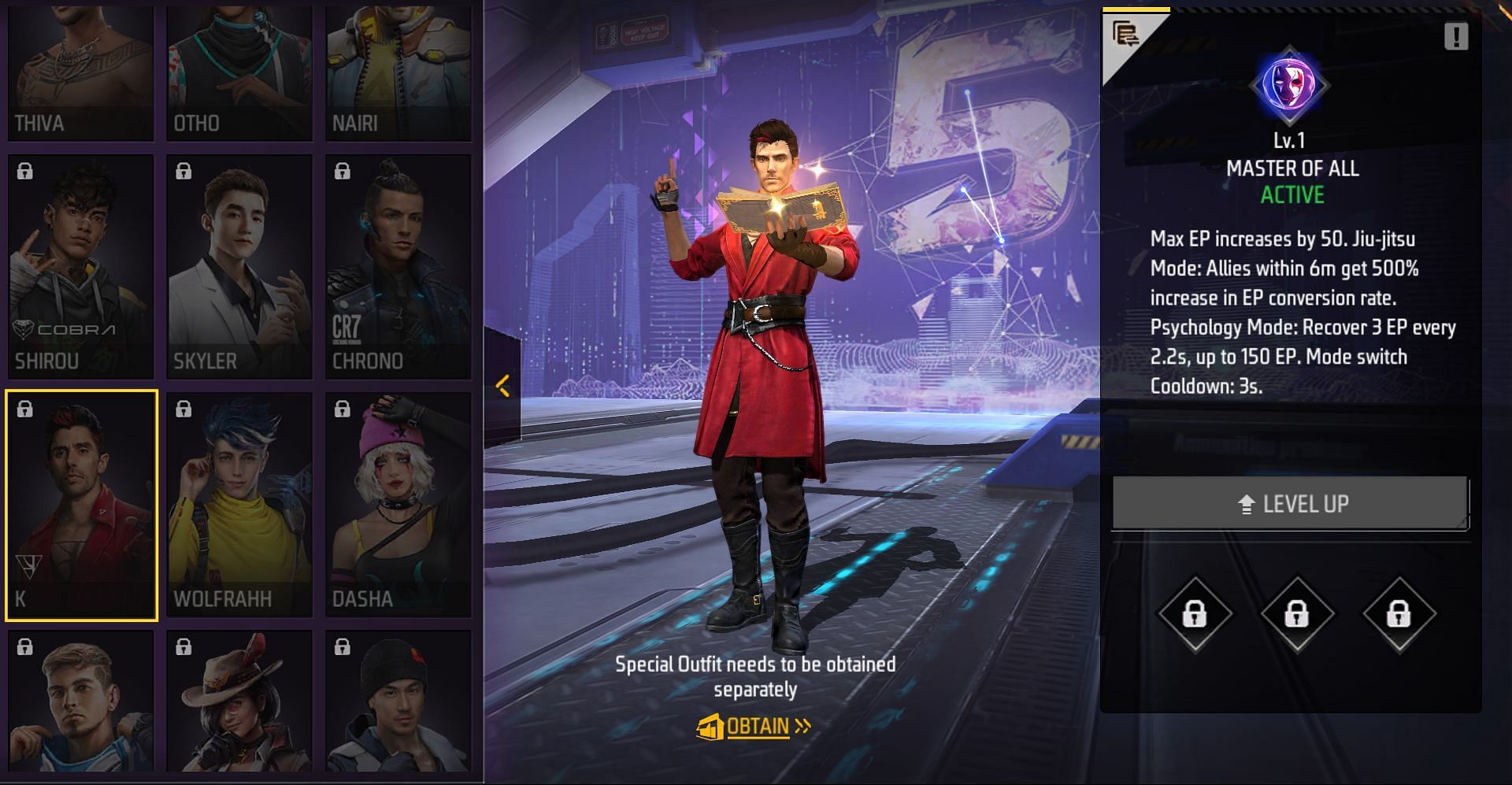 K's ability has two different modes in Free Fire (Image via Garena)